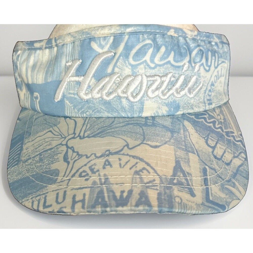 Island Crew Hawaii Flower Tropical Aloha Honolulu Blue White Visor Hat
